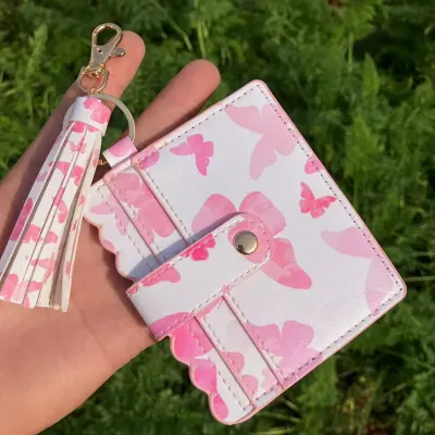 Women Fashion Creative Snake Pattern Plaid Sunflower Printed Wallet Tassel Keychain