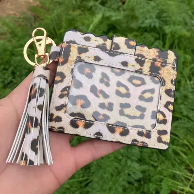 Women Fashion Creative Snake Pattern Plaid Sunflower Printed Wallet Tassel Keychain