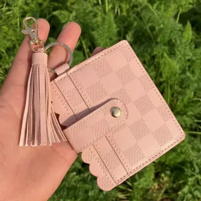 Women Fashion Creative Snake Pattern Plaid Sunflower Printed Wallet Tassel Keychain