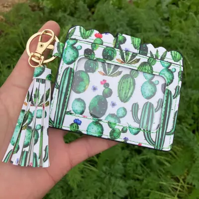 Women Fashion Creative Snake Pattern Plaid Sunflower Printed Wallet Tassel Keychain