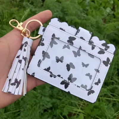Women Fashion Creative Snake Pattern Plaid Sunflower Printed Wallet Tassel Keychain