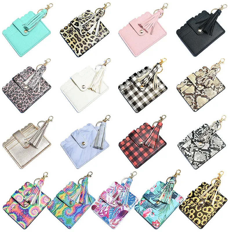 Women Fashion Creative Snake Pattern Plaid Sunflower Printed Wallet Tassel Keychain