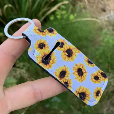 Women Fashion Leopard Sunflower Print Key Chain