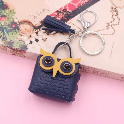 Women Cartoon Cute Mini Owl PU Leather Wallet Keychain