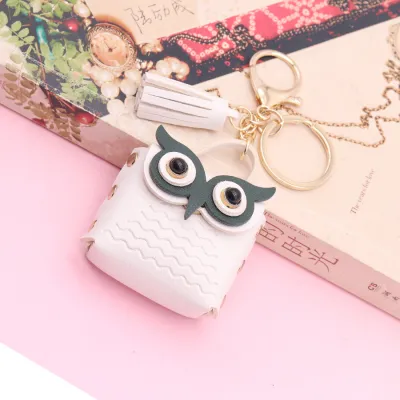 Women Cartoon Cute Mini Owl PU Leather Wallet Keychain