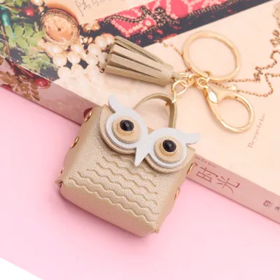 Women Cartoon Cute Mini Owl PU Leather Wallet Keychain