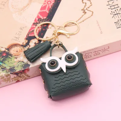 Women Cartoon Cute Mini Owl PU Leather Wallet Keychain