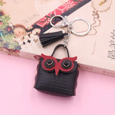 Women Cartoon Cute Mini Owl PU Leather Wallet Keychain