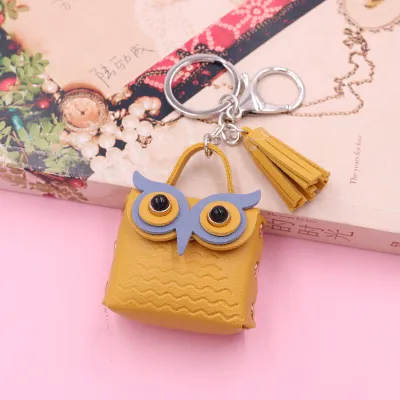 Women Cartoon Cute Mini Owl PU Leather Wallet Keychain
