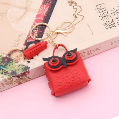 Women Cartoon Cute Mini Owl PU Leather Wallet Keychain