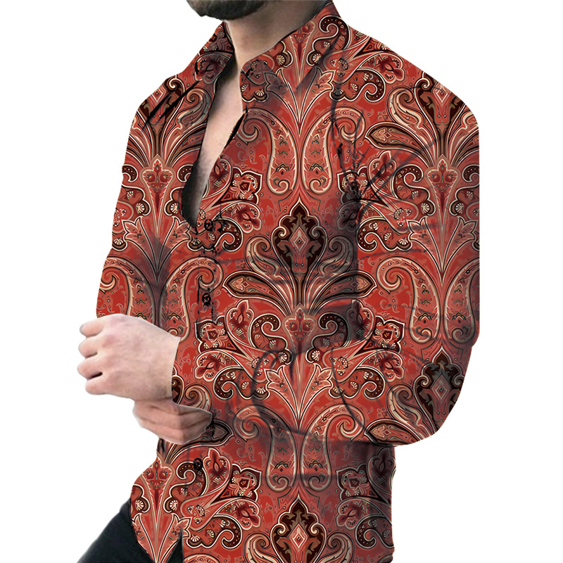 ボウリングシャツ メンズ　Lサイズ ビンテージ　サンタモニカ Wholesale Men Fashion Casual 3D Star Stripe Print Long