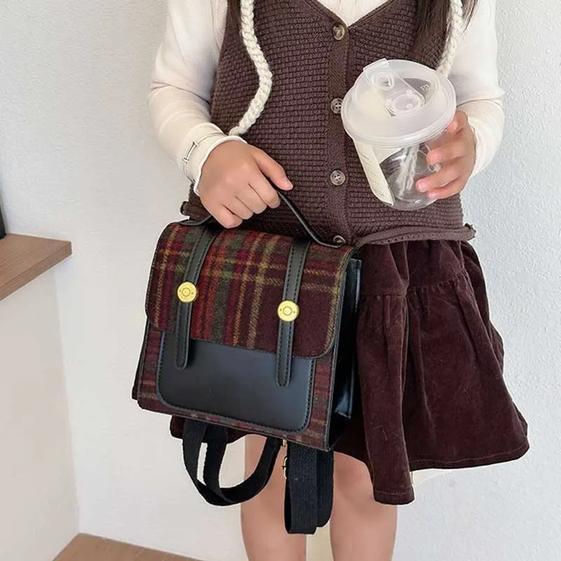 Kids Girls Casual Cute British Style Plaid Backpack Bag Air Cushion Strap