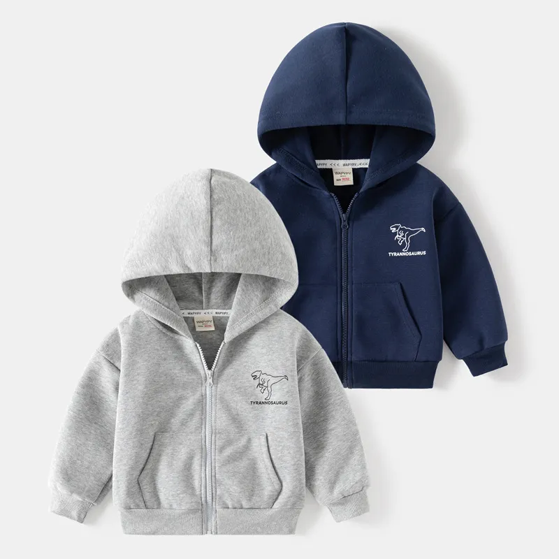 Kids Toddler Boys Casual Cute Cartoon Dinosaur Print Long Sleeve Zipper Hoodies