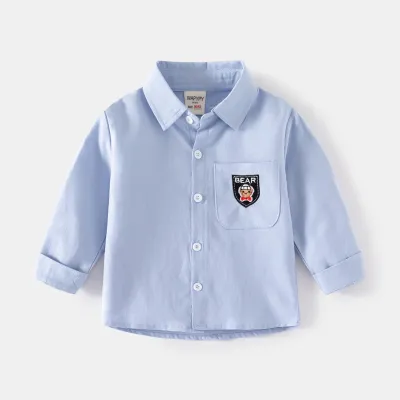 Kids Toddler Boys Casual Cartoon Bear Pattern Long Sleeve Lapel Shirt