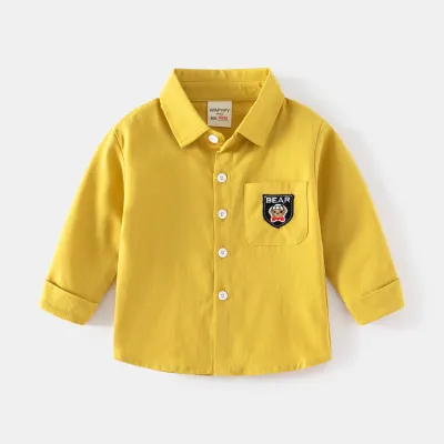Kids Toddler Boys Casual Cartoon Bear Pattern Long Sleeve Lapel Shirt