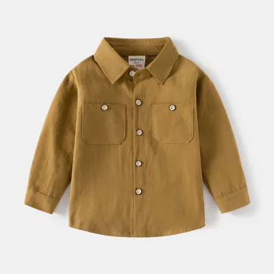 Kids Toddler Boys Fashion Casual Basic Solid Color Long Sleeve Square Collar 100% Cotton Shirt