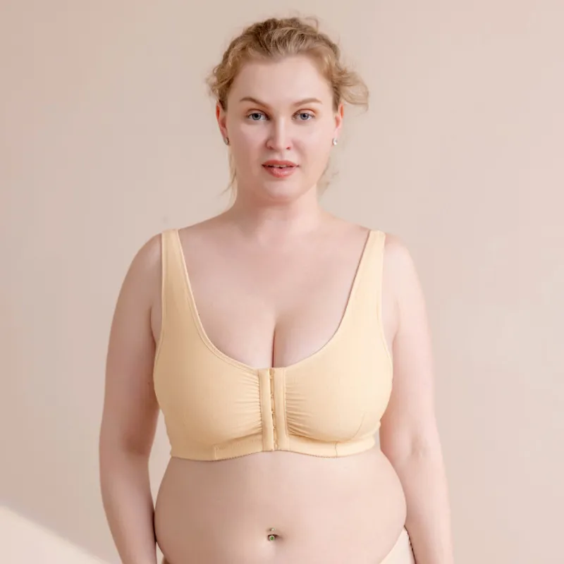 Women Plus Size Simple Casual Front Buckle Underwear with Cotton Fabric