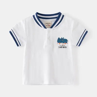 Kids Toddler Boys Casual Cartoon Print Short Sleeve V Neck Cotton POLO Shirt