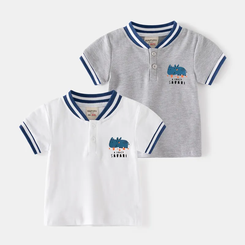 Kids Toddler Boys Casual Cartoon Print Short Sleeve V Neck Cotton POLO Shirt
