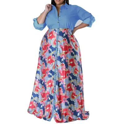 Women Plus Size Fashionable Lapel Single-Breasted Long Sleeve Maxi Dress