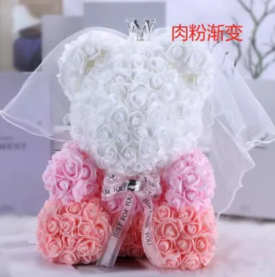 Valentine Day Cartoon Gradient Handmade Foam Roses Bear Ornaments for Party Gift
