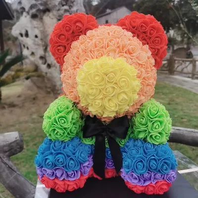 Valentine Day Cartoon Gradient Handmade Foam Roses Bear Ornaments for Party Gift
