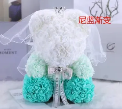 Valentine Day Cartoon Gradient Handmade Foam Roses Bear Ornaments for Party Gift