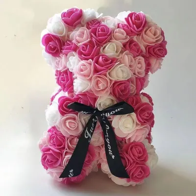 Valentine Day Cartoon Gradient Handmade Foam Roses Bear Ornaments for Party Gift