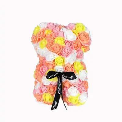 Valentine Day Cartoon Gradient Handmade Foam Roses Bear Ornaments for Party Gift