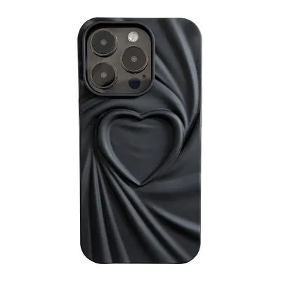 Neutral Simple Three-Dimensional Creased Heart-Shaped Solid Color TPU Apple Phone Case