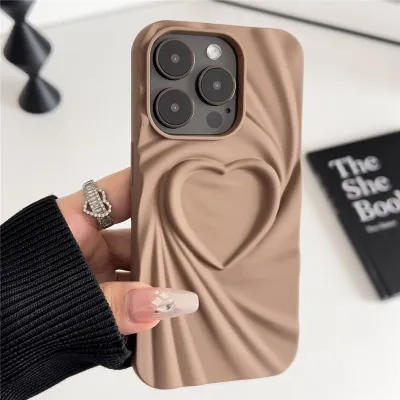 Neutral Simple Three-Dimensional Creased Heart-Shaped Solid Color TPU Apple Phone Case
