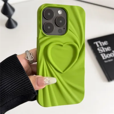 Neutral Simple Three-Dimensional Creased Heart-Shaped Solid Color TPU Apple Phone Case