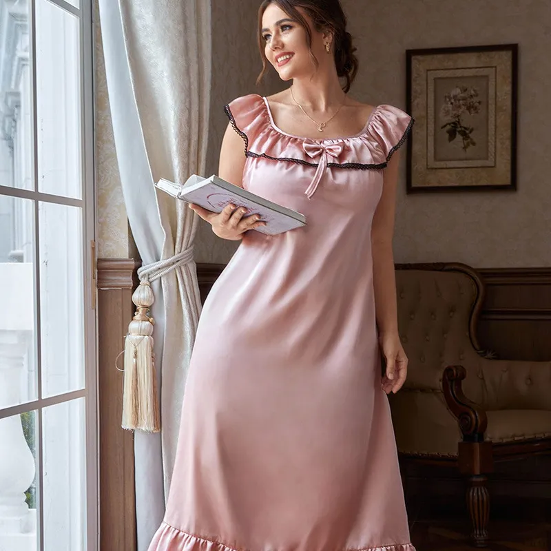 Women Plus Size Sexy Solid Color Simulation Silk Nightdress