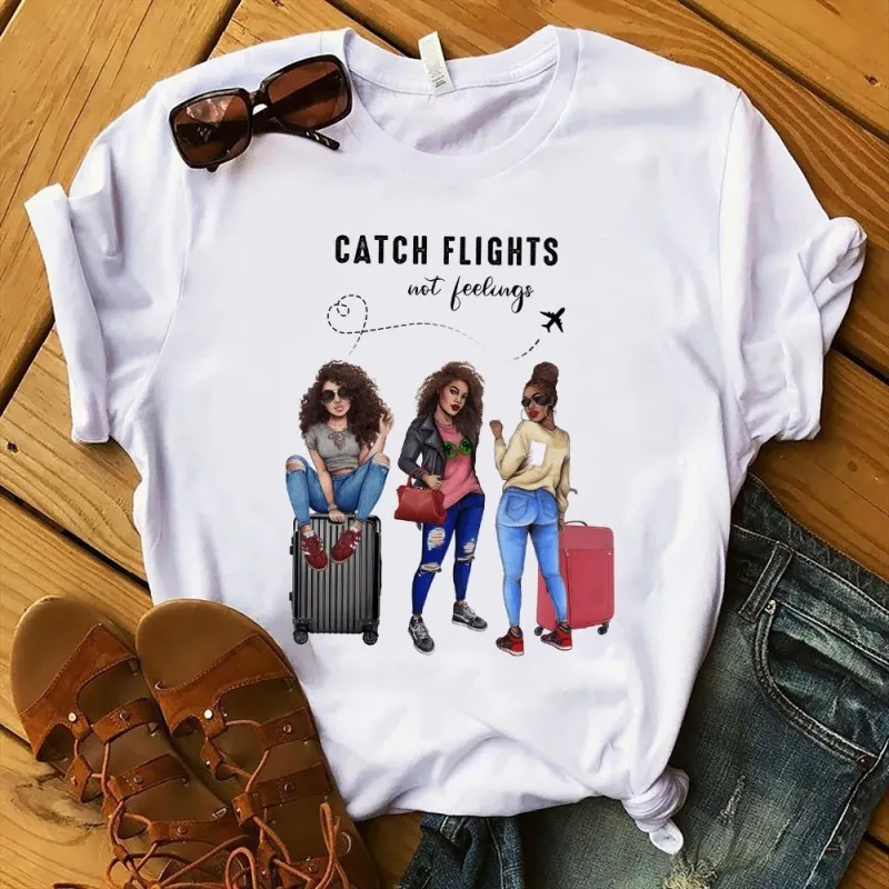 Women Casual Cartoon Printed Short-Sleeved T-Shirt Royal Sister Style Loose Fit