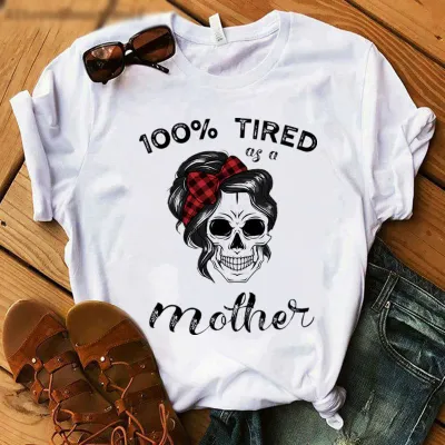 Women Casual Skull Chrysanthemum Print Short-Sleeved T-Shirt