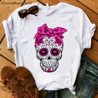 Women Casual Skull Chrysanthemum Print Short-Sleeved T-Shirt