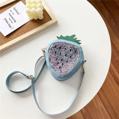 Kids Girls Strawberry Print Casual Crossbody Bag PU Small