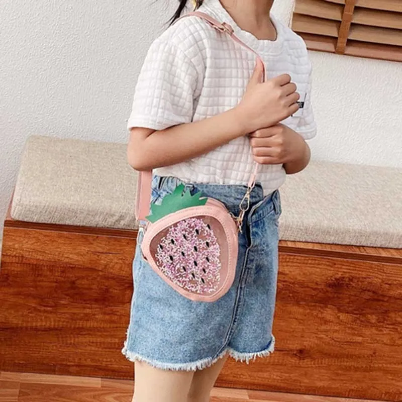 Kids Girls Strawberry Print Casual Crossbody Bag PU Small