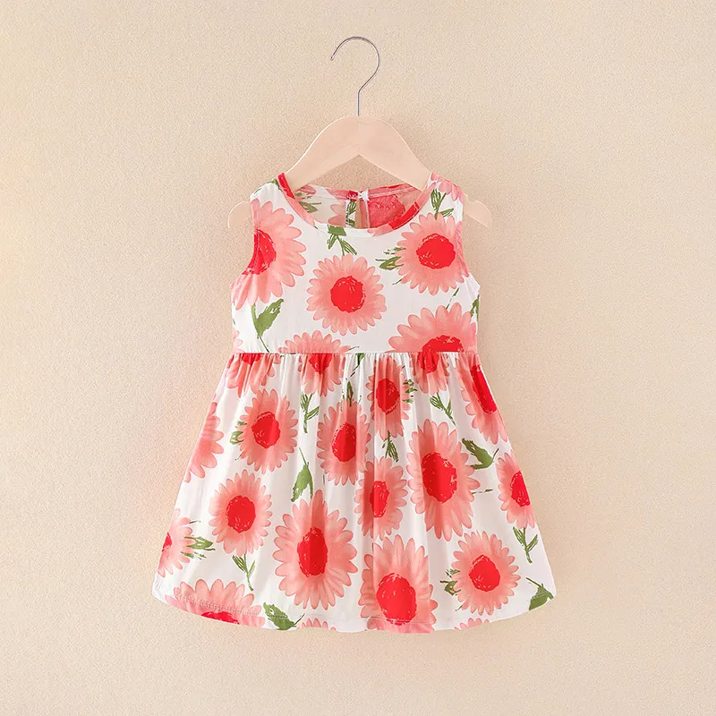 Kids Toddler Girls Casual Floral Print Sleeveless Round Neck Princess Dress