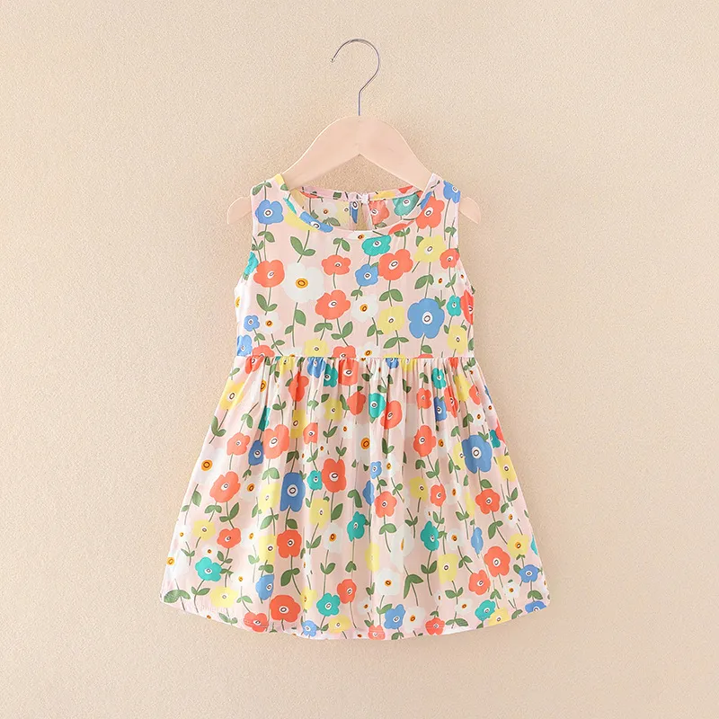 Toddler Girls Casual Floral Print Sleeveless Round Neck Princess Dress
