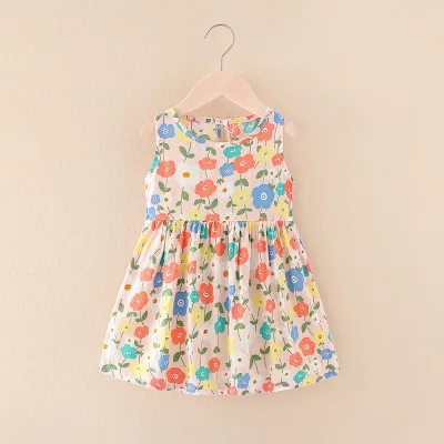 Toddler Girls Casual Floral Print Sleeveless Round Neck Princess Dress