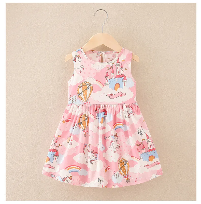 Kids Toddler Girls Sweet A-Line Cartoon Print Sleeveless Round Neck Cotton Dress