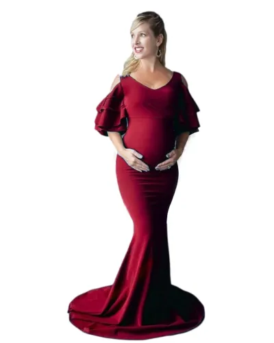 Sexy Ruffled Short Sleeve Fishtail Maternity Dress