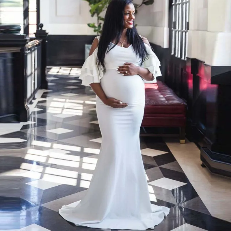Sexy Ruffled Short Sleeve Fishtail Maternity Dress