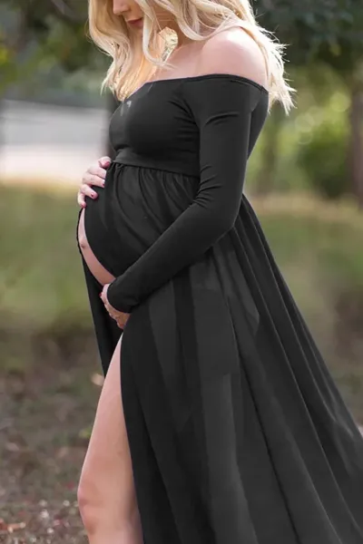 Women Fashion Sexy Off Shoulder Chiffon Tight Maternity Dress