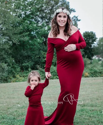 Pregnant Women Fashion Sexy V-Neck Off Shoulder Long Sleeve Trailing Maxi Dress