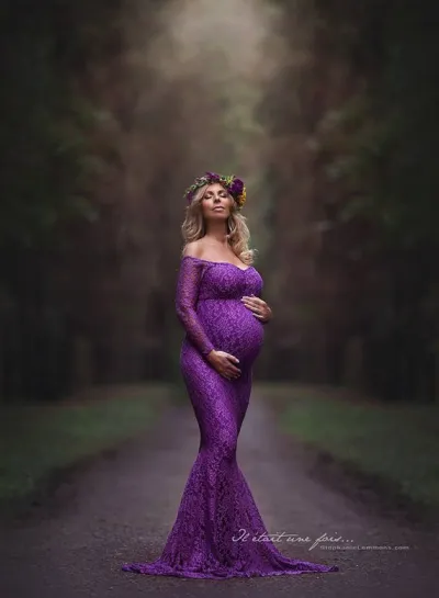 Pregnant Women Sexy Lace Off Shoulder Long Sleeve Maternity Dress