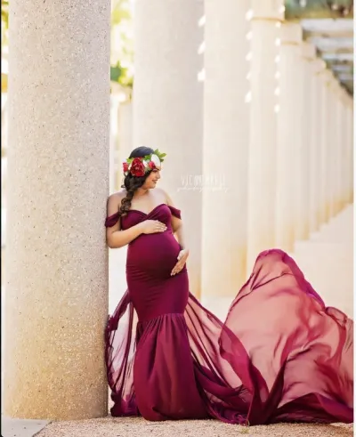 Pregnant Women Fashion Sexy Chiffon Mop Dress with Feifei Sleeve