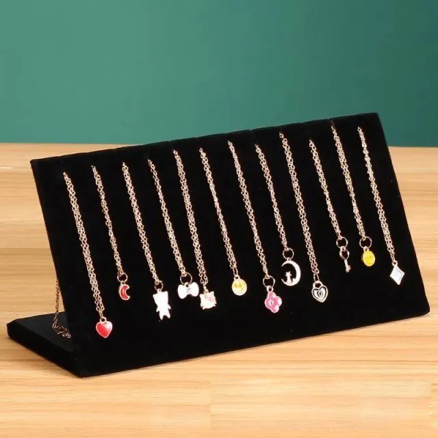 Women Simple Wood Necklace Jewelry Display Tray Velvet
