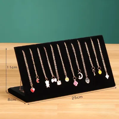 Women Simple Wood Necklace Jewelry Display Tray Velvet